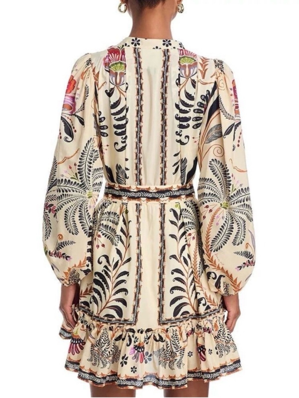 FARM RIO Cream Floral Long Sleeve Mini Dress sz M - Picture 3 of 10
